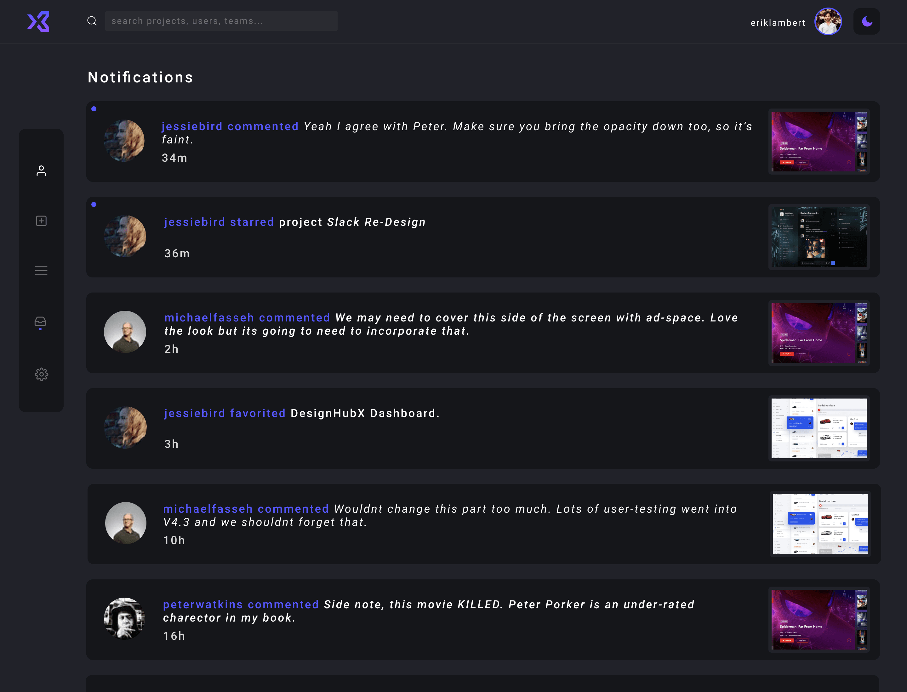 DesignHub notifications for new activity